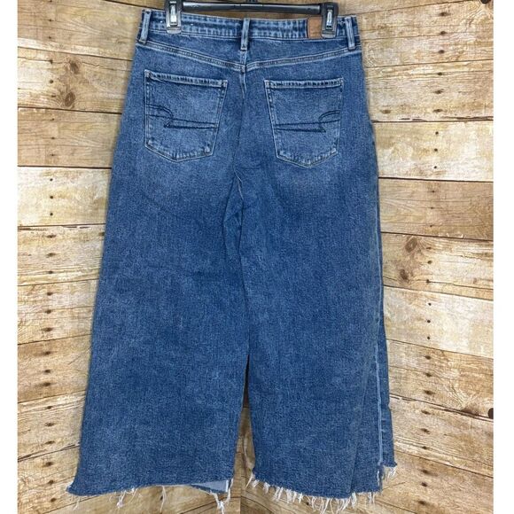AMERICAN EAGLE WIDE LEG CROPPED RAW HEM ASYMMETRICAL JEANS - Picture 2 of 5